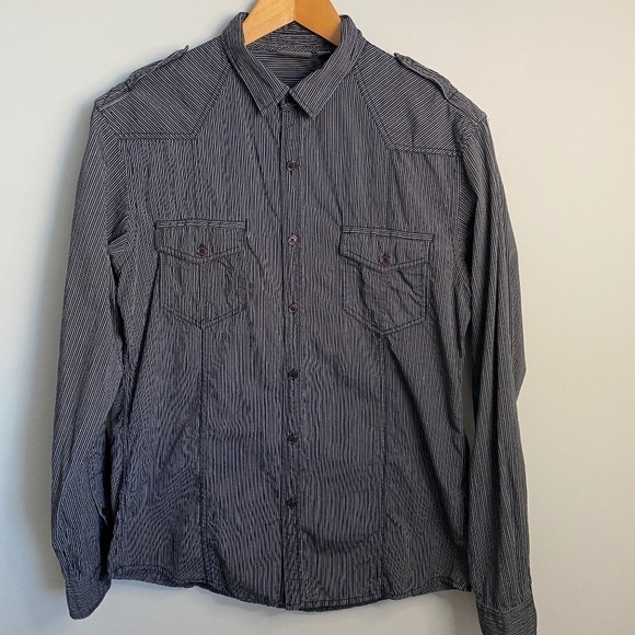 Esprit Men's Charcoal/Black Stripe Long Sleeve‎ Button Up Shirt Size Medium - Picture 1 of 10